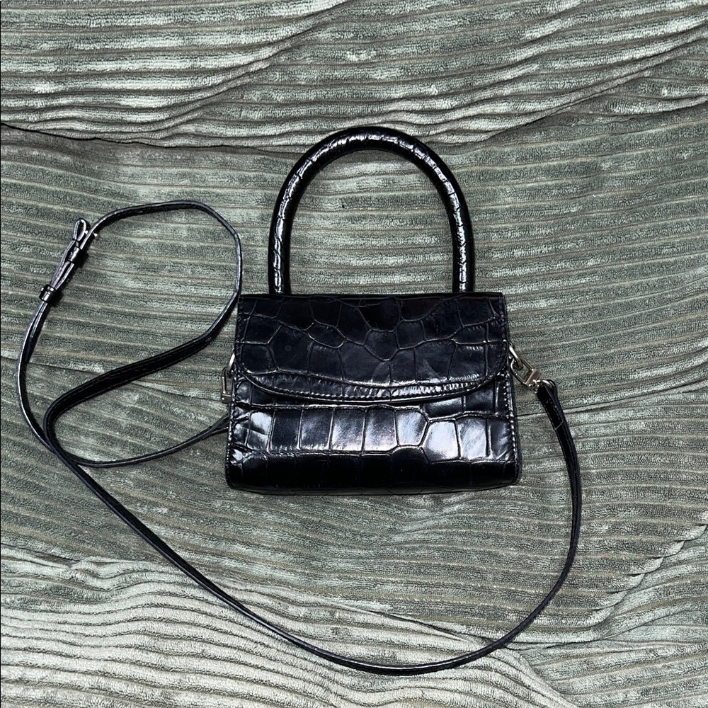By far Black Crocodile-Embossed Handbag